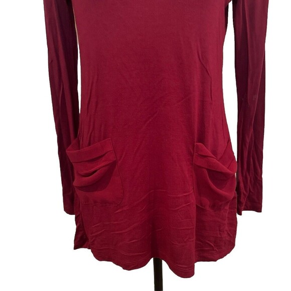 LOGO Lori Goldstein Long Sleeve Tunic Top Red Chiffon Pockets Back Drape Sz XS - Picture 2 of 10